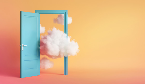 door opening to clouds