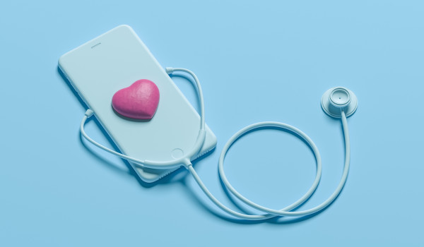 phone with stethoscope and heart
