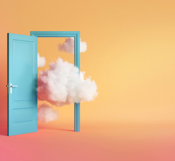 door opening to clouds
