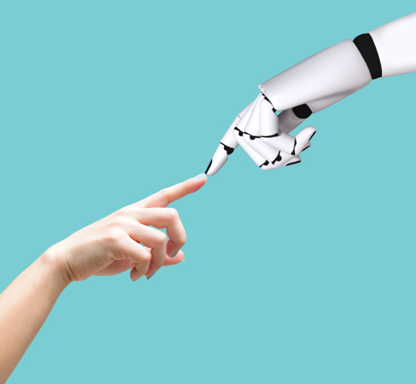 robot and human hands meet