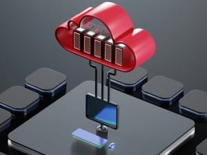 a picture of a computer with a cloud above it.