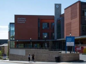 A picture of the outside of Sheffield Children's Hospital.