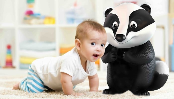 A picture of a new born baby with the BadggerNet Badger.