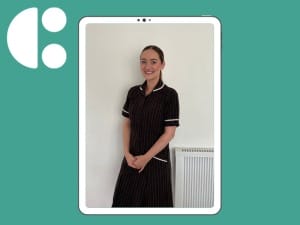 a picture of Natalie Hayes with a System C background.