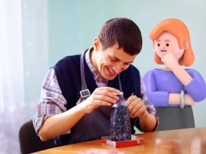 A System C character supporting a man enjoying creating art.