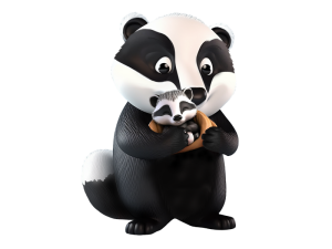 The BadgerNet badger holding baby badger.