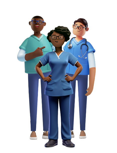 System C Healthcare AI characters smiling.