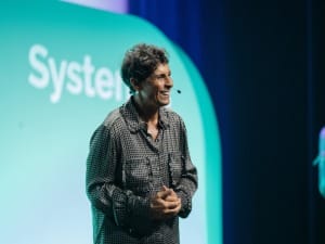 An image of Fatima Whitbread MBE presenting.