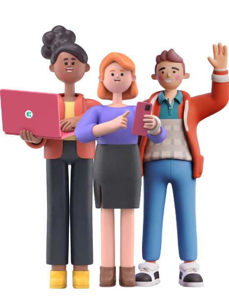 System C Social Care AI Characters smiling.