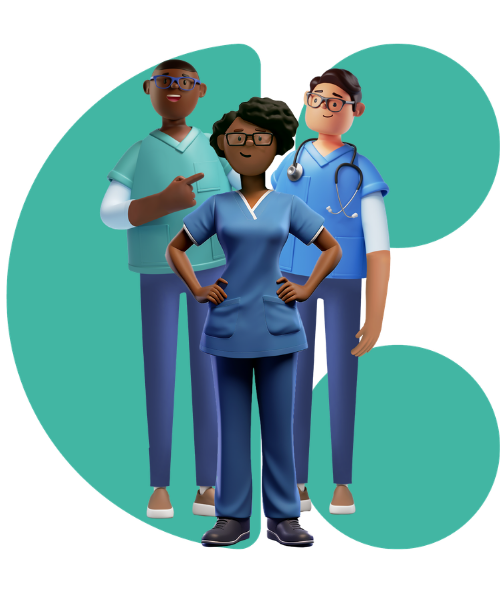 CareFlow EPR (Electronic Patient Record) characters smiling with a System C logo in the background.