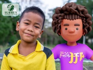 A picture of a young boy and a System C character.