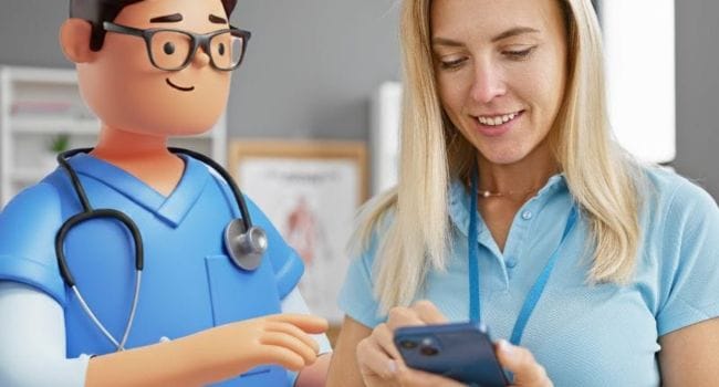 A picture of 2 healthcare professionals using CareFlow Ambient AI - Emergency Care.