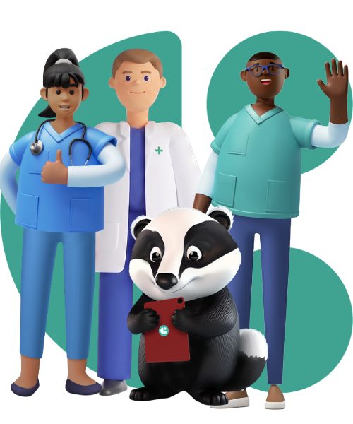 Healthcare Solutions characters stood with the System C logo in the background.